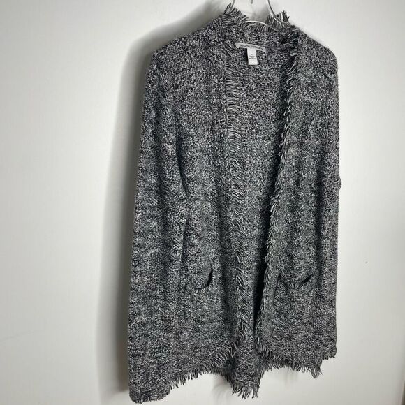 Autumn Cashmere Cardigan Womens Sz M Marled Gray Button Up Sweater Fringe Medium - Picture 2 of 6